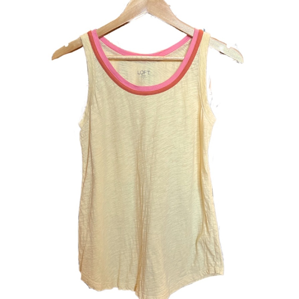 ANN TAYLOR LOFT Outlet Sleeveless Ringer Tee in Yellow Pink Orange Sherbet — S